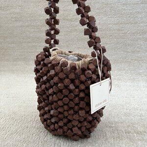 NWT Dolce Vita Malou Brown Beaded Boho Bucket Bag
